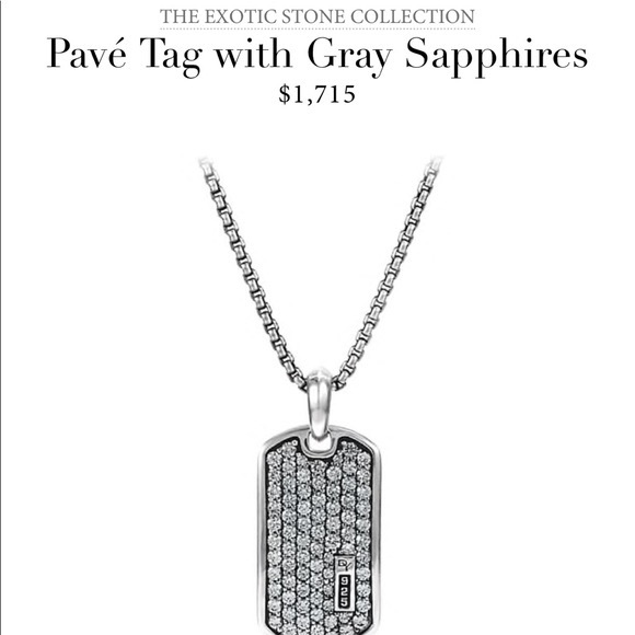 David Yurman Exotic Pavé Gray Sapphire Tag Pendant & Sterling Silver Chain - Picture 7 of 8